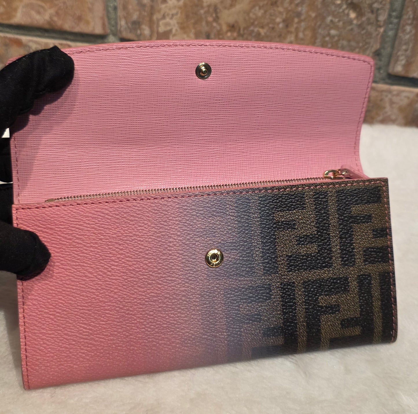 Authentic Fendi Pink OMBRE Zucca Long Wallet