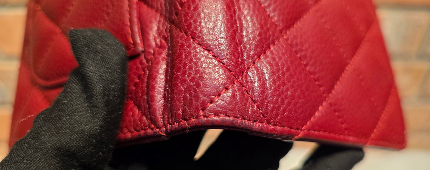 Authentic Chanel Quilted Caviar Long Flat Wallet - Silver Hardware