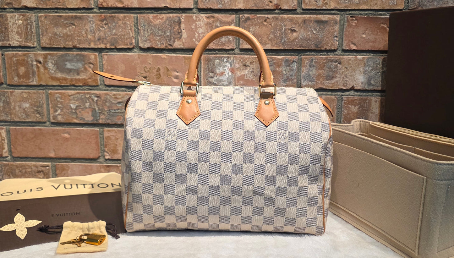 Authentic Louis Vuitton Speedy 30 Damier Azur