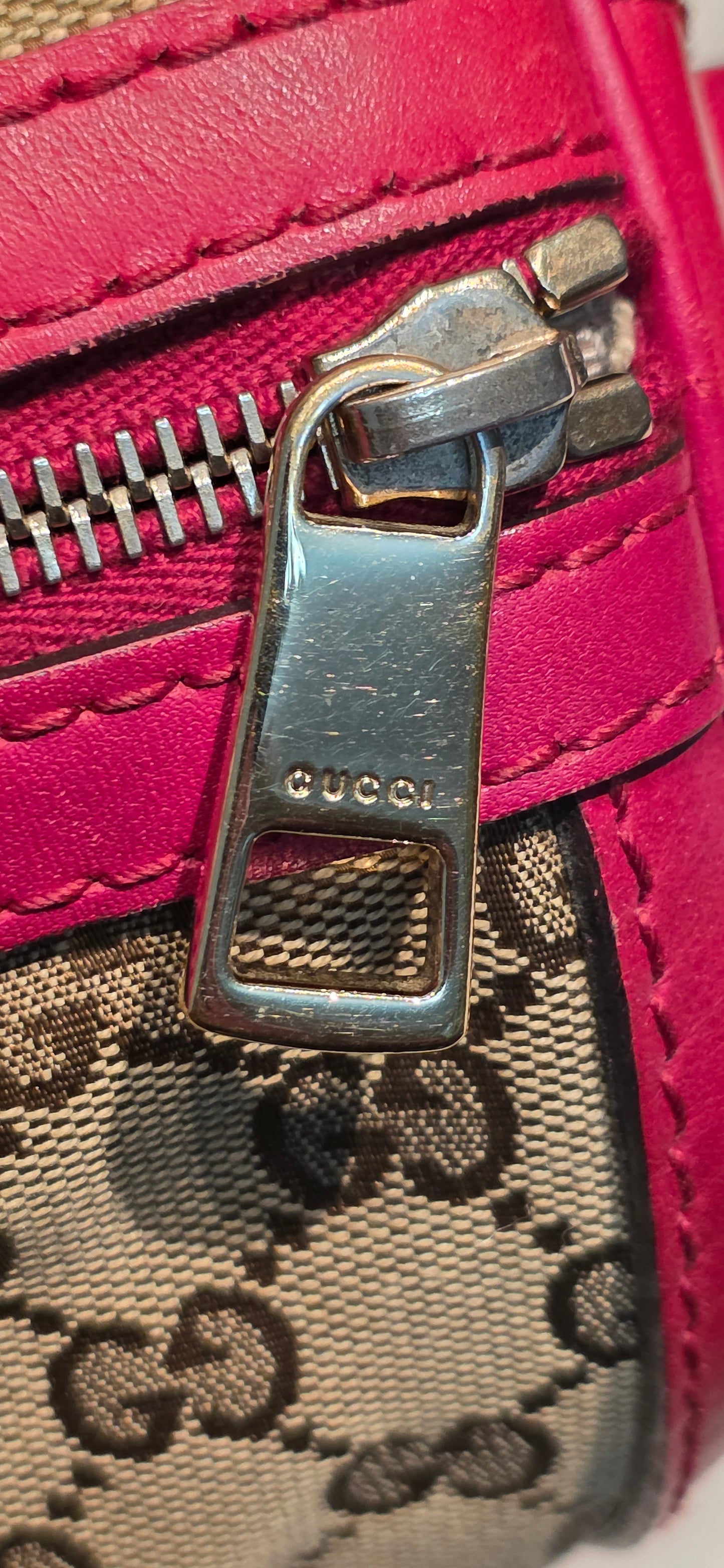 Authentic Gucci Boston Bag with Red Leather Trims