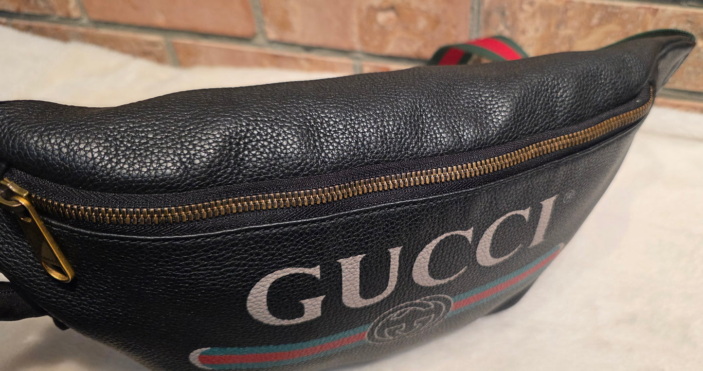 Authentic Gucci Logo Print Belt Bag - Large