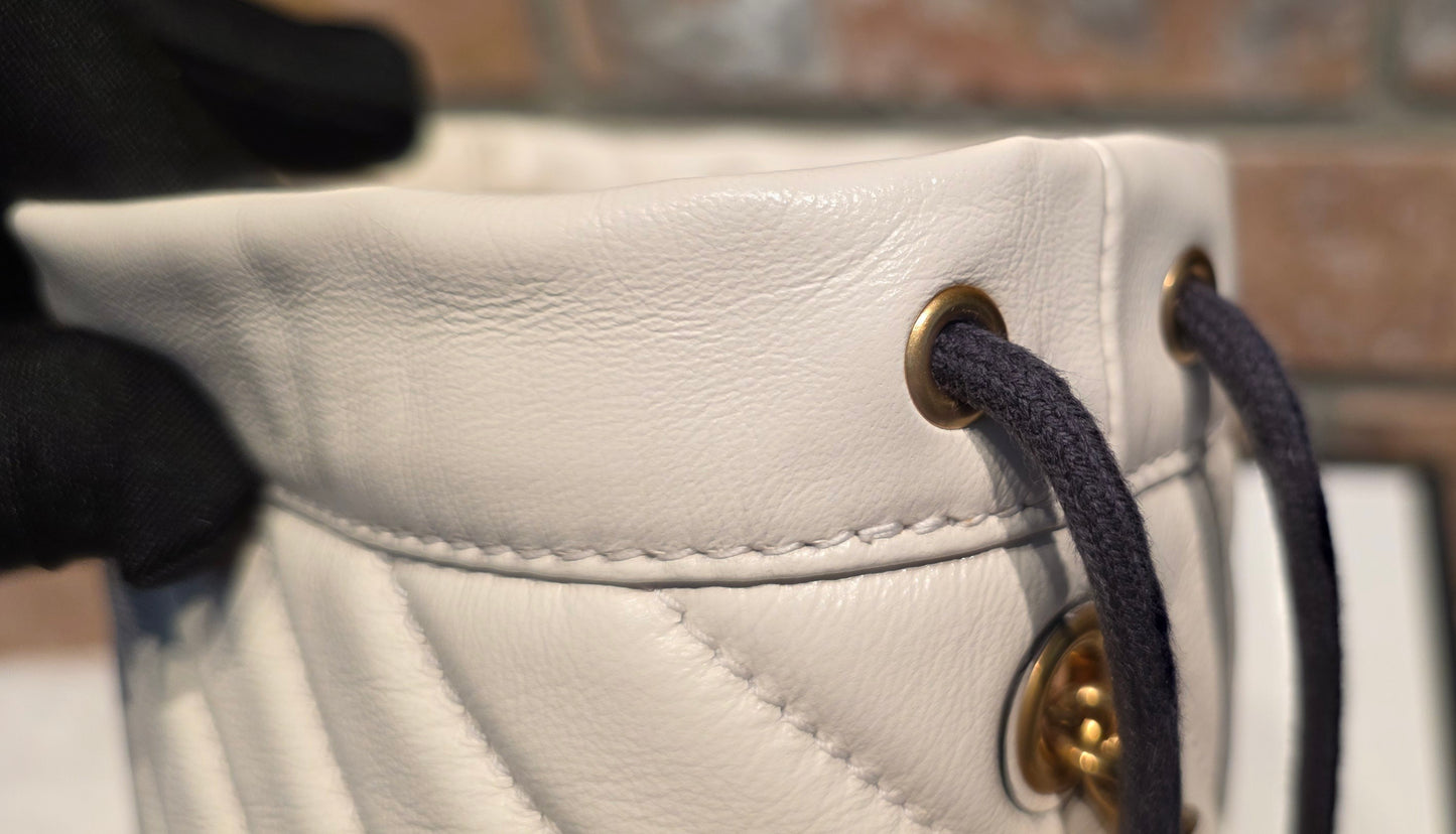 Authentic Gucci Marmont Mini Bucket Bag in Off White