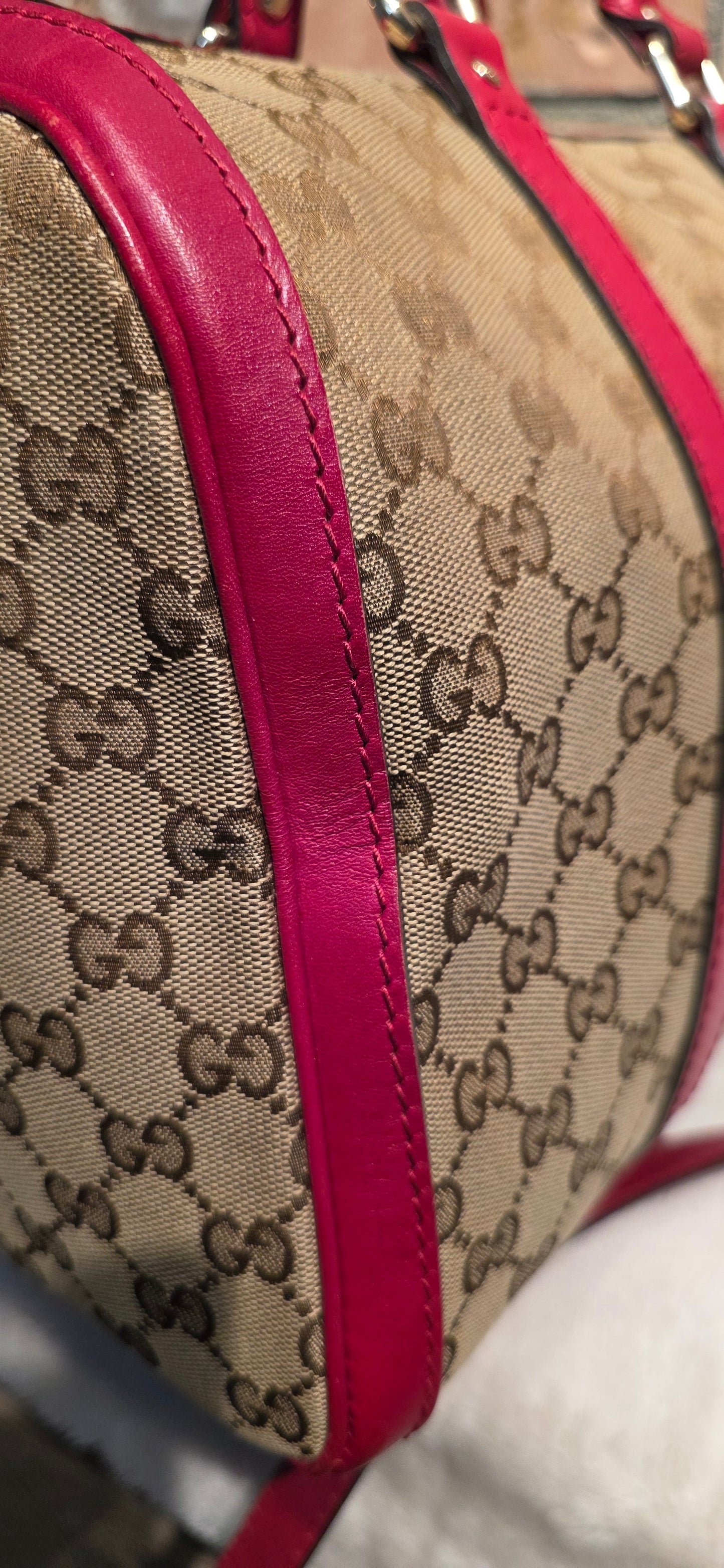 Authentic Gucci Boston Bag with Red Leather Trims