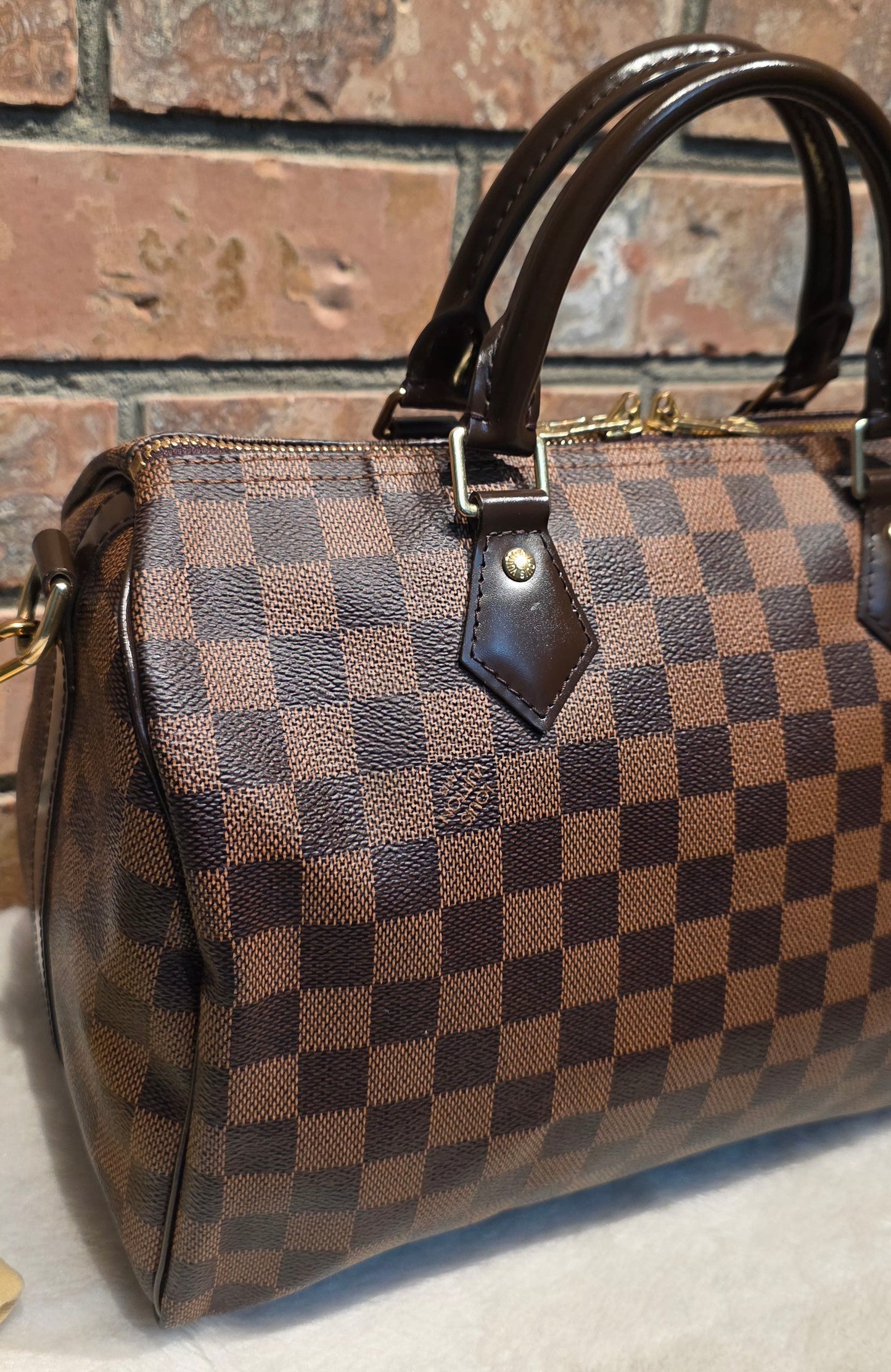 Authentic Louis Vuitton Speedy Bandouliere 30 Damier Ebene