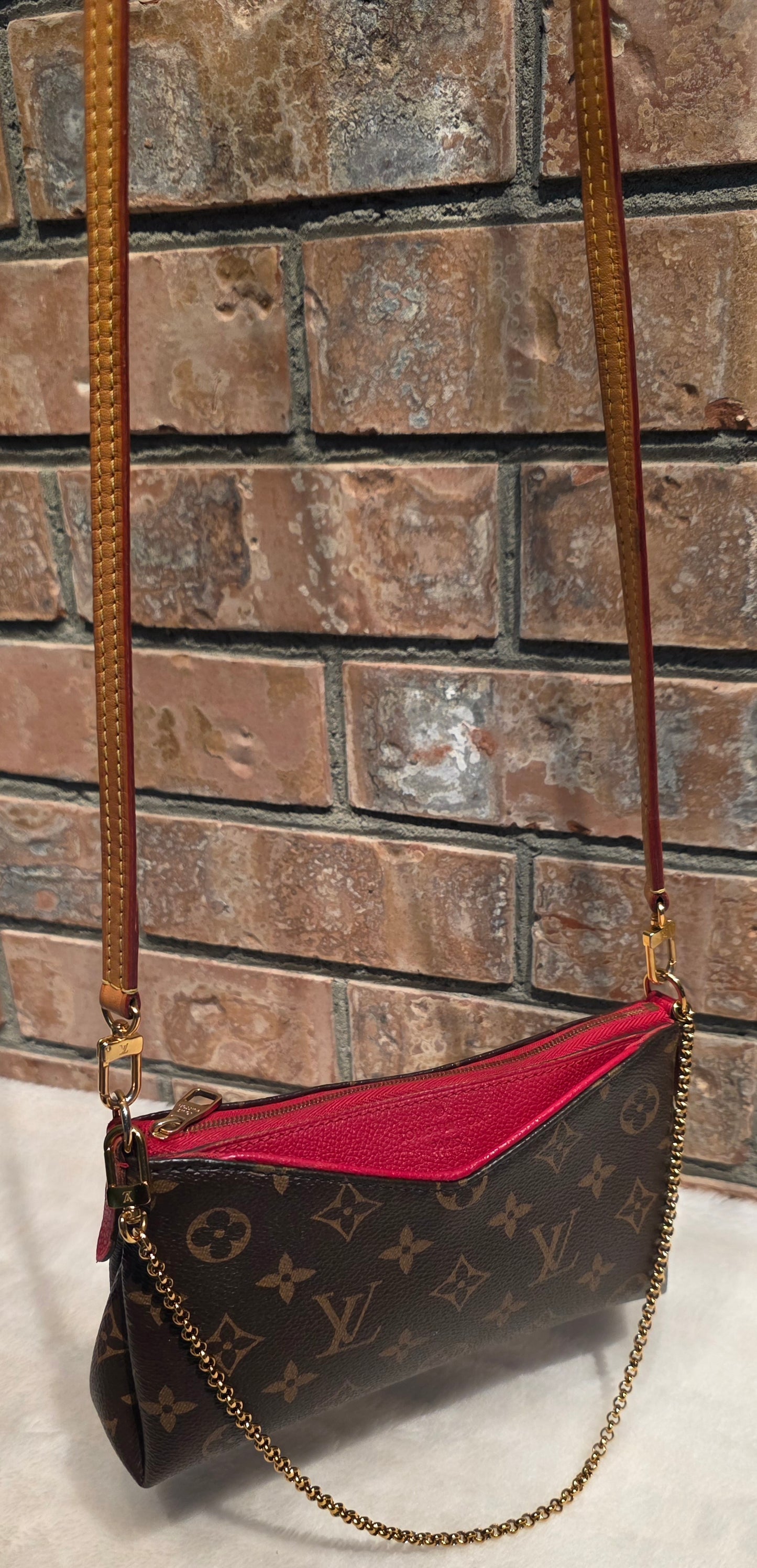 Authentic Louis Vuitton Pallas Clutch Red