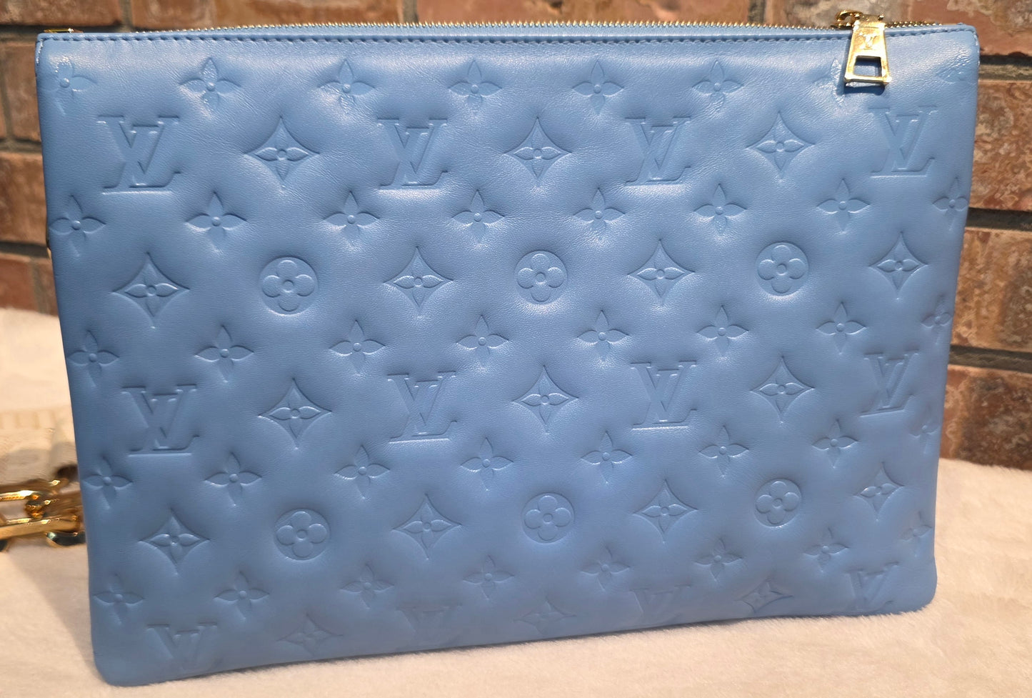 Authentic Louis Vuitton Coussin MM Embossed Monogram in Bleuet
