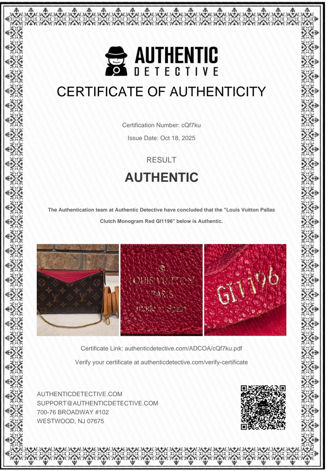 Authentic Louis Vuitton Pallas Clutch Red