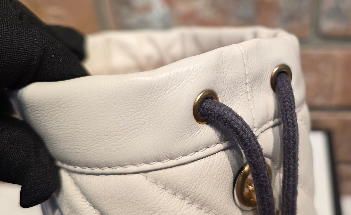 Authentic Gucci Marmont Mini Bucket Bag in Off White
