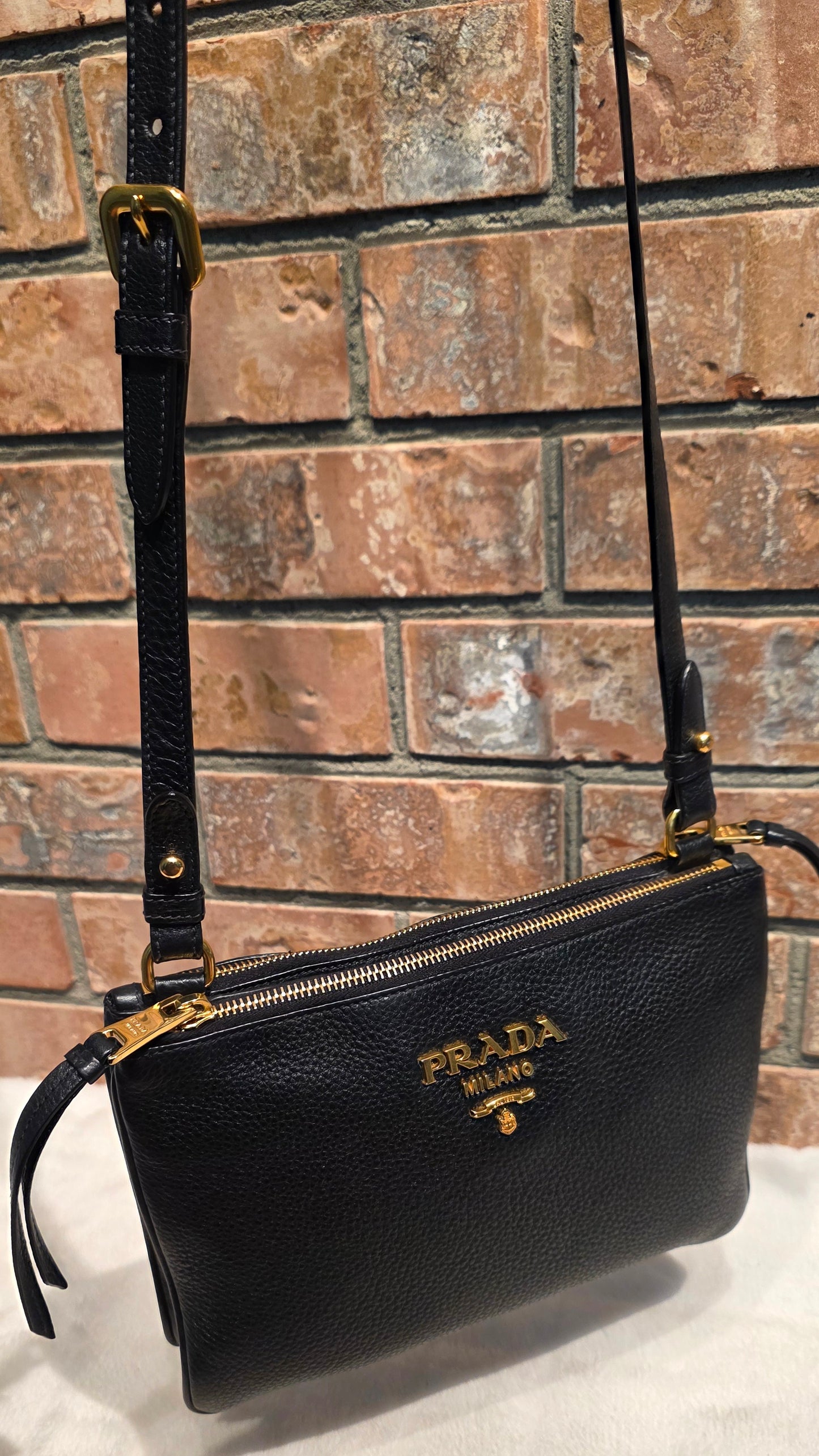 Authentic Prada Bandoliera Vitello Phenix Crossbody Bag