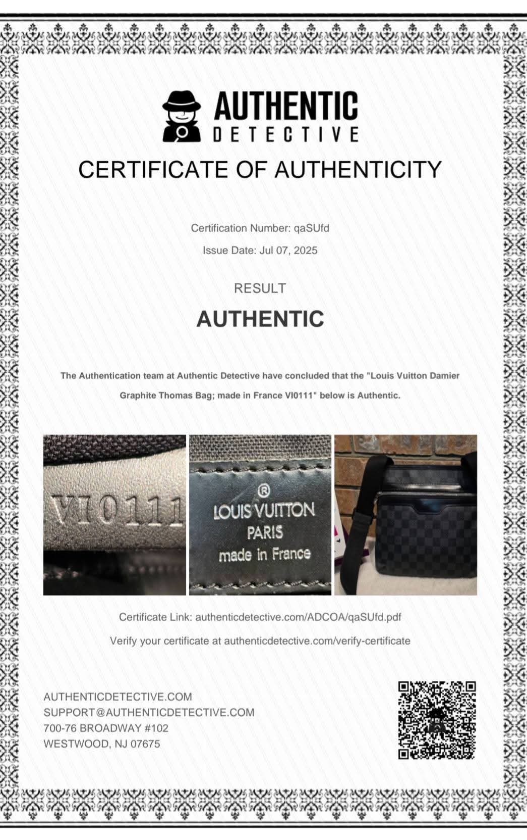 Authentic Louis Vuitton Thomas Crossbody Damier Graphite