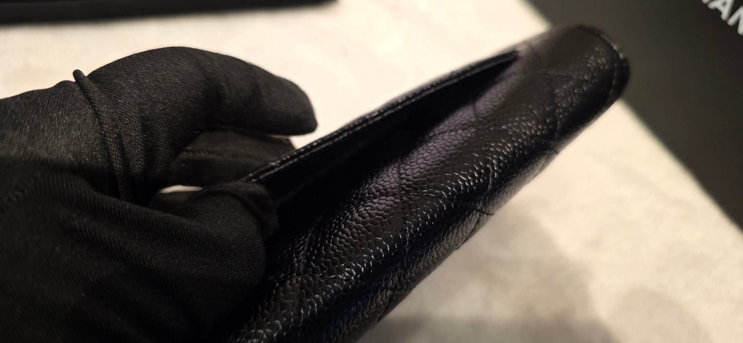 Authentic Chanel Caviar Long Walllet - Black
