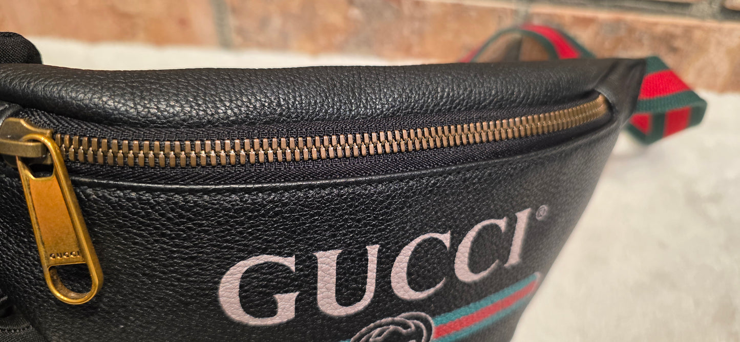 Authentic Gucci GG Logo Print Belt Bag - Small