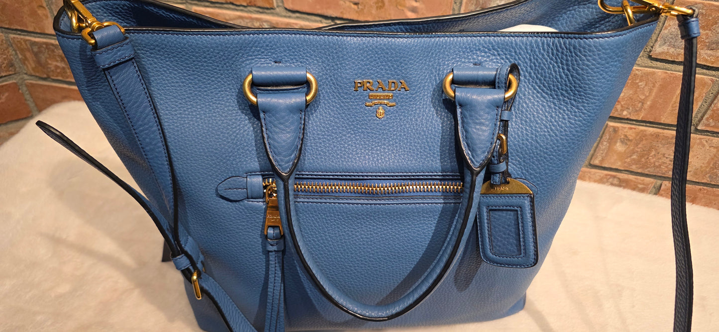 Authentic Prada Vitello Daino Leather Tote in Cobalt/Blue