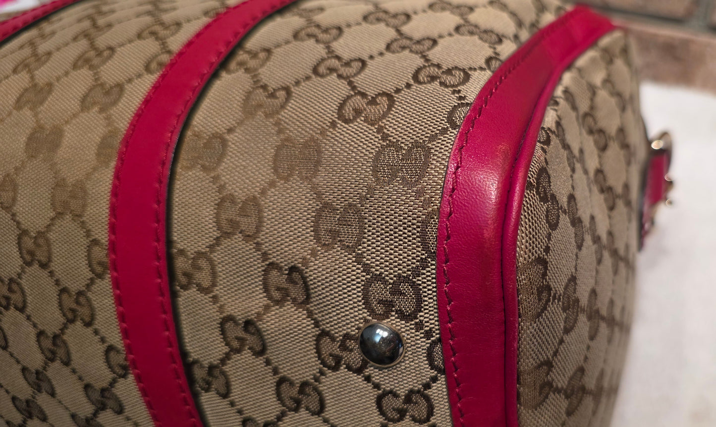 Authentic Gucci Boston Bag with Red Leather Trims