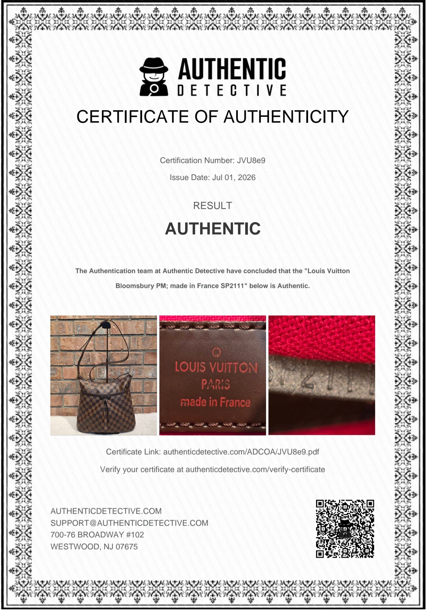 Authentic Louis Vuitton Bloomsbury PM