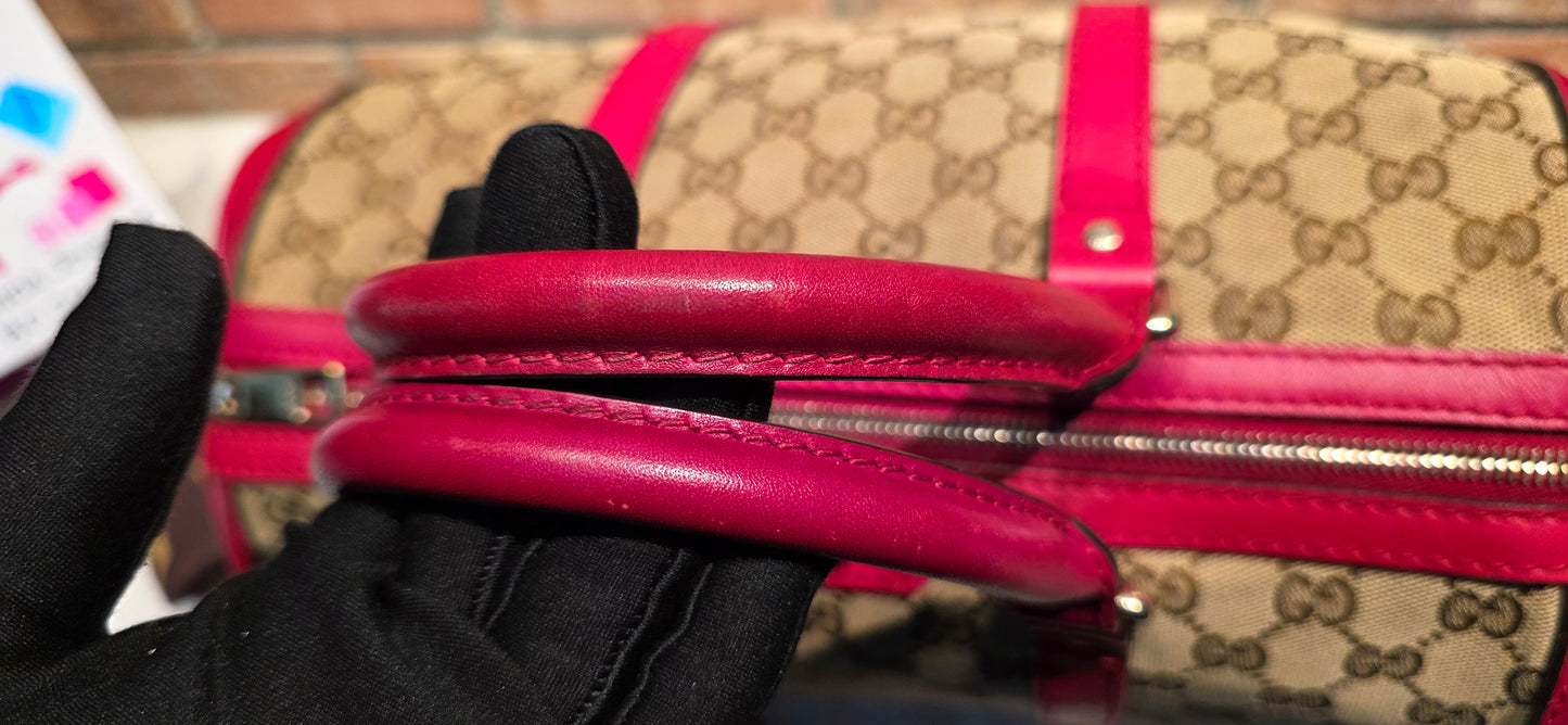 Authentic Gucci Boston Bag with Red Leather Trims