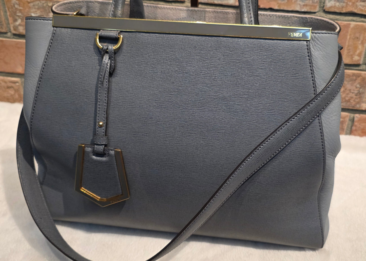 Authentic FENDI Saffiano Leather 2Jours Tote in Gray