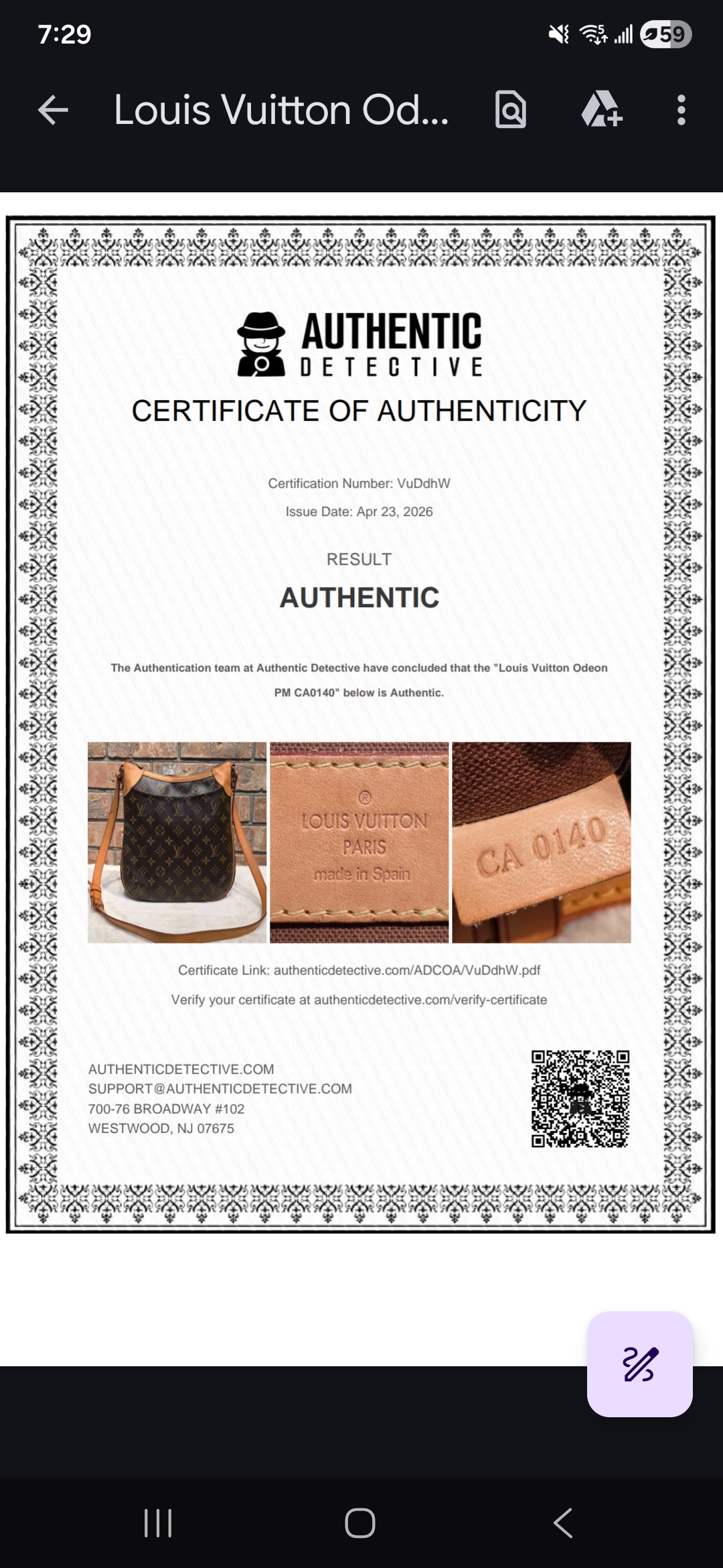 Authentic Louis Vuitton Odeon PM