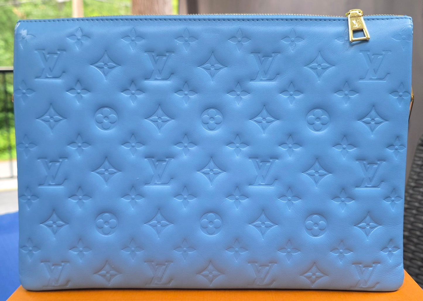 Authentic Louis Vuitton Coussin MM Embossed Monogram in Bleuet