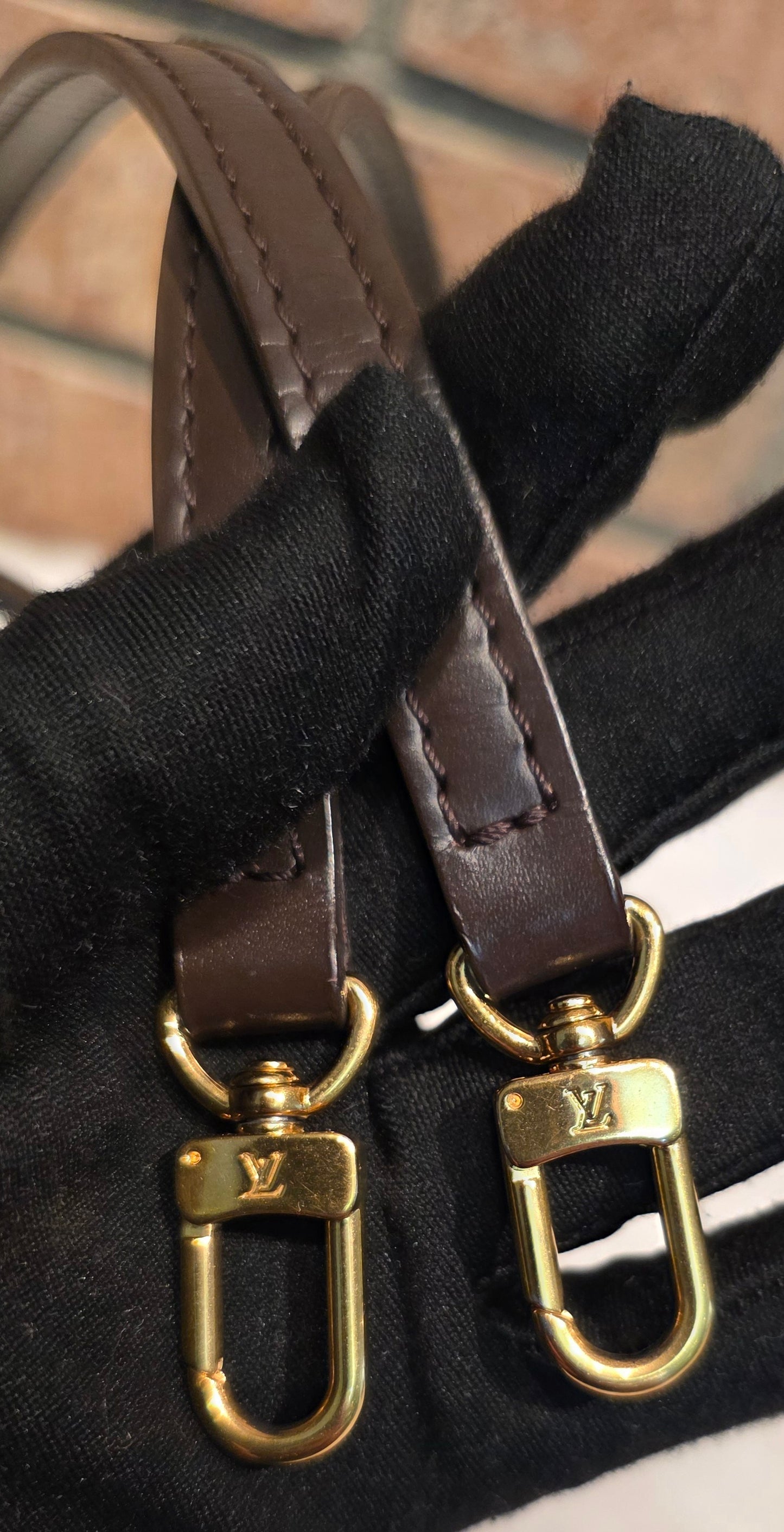 Authentic Louis Vuitton Double Zip Pochette Damier Ebene with Extra Authentic Leather Strap