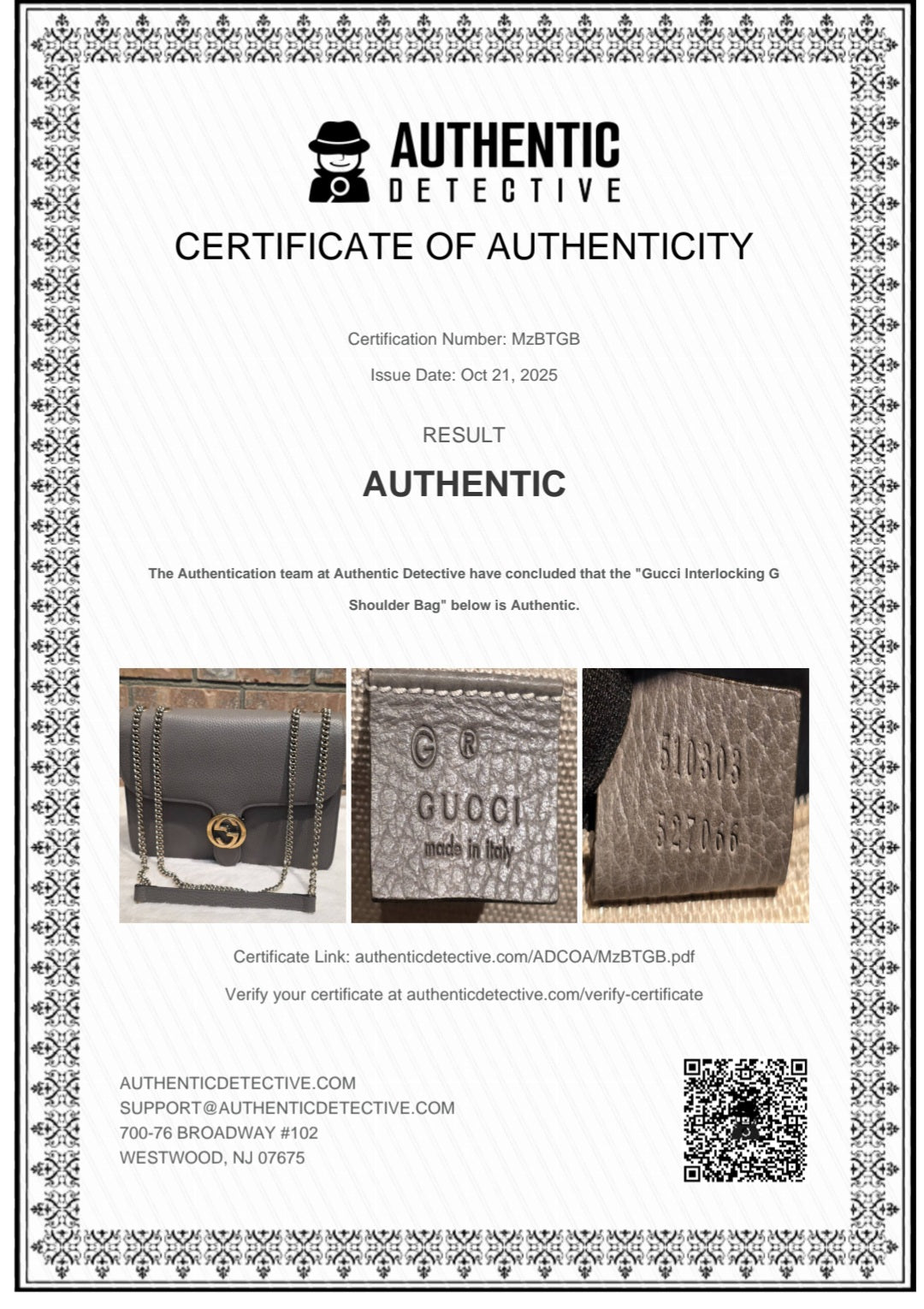 Authentic Gucci Interlocking GG Shoulder Bag in Gray