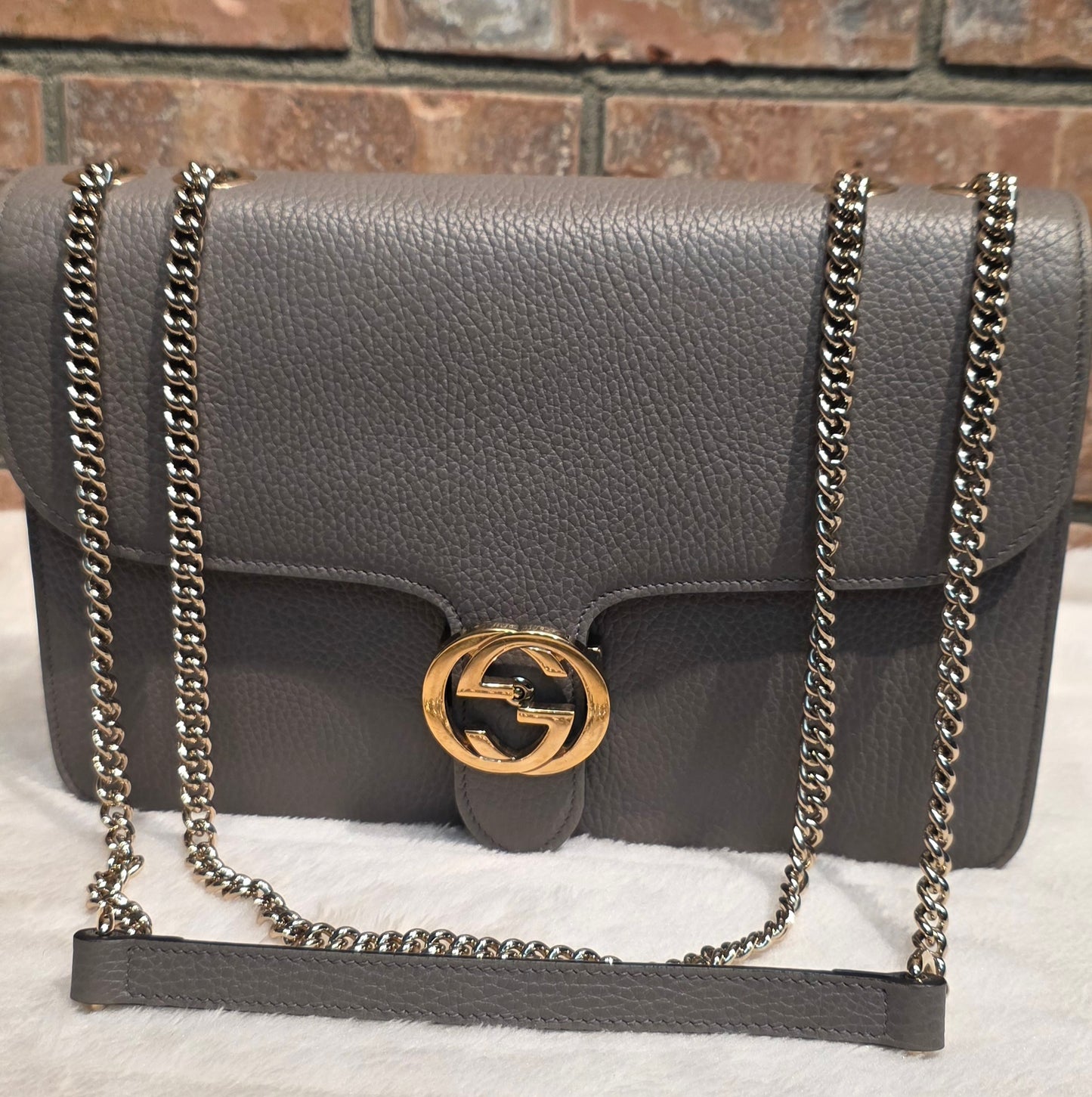 Authentic Gucci Interlocking GG Shoulder Bag in Gray