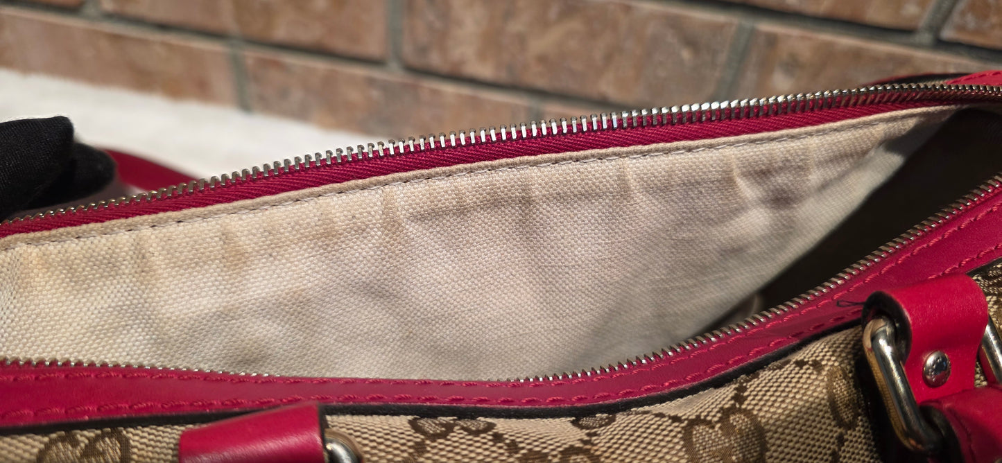 Authentic Gucci Boston Bag with Red Leather Trims