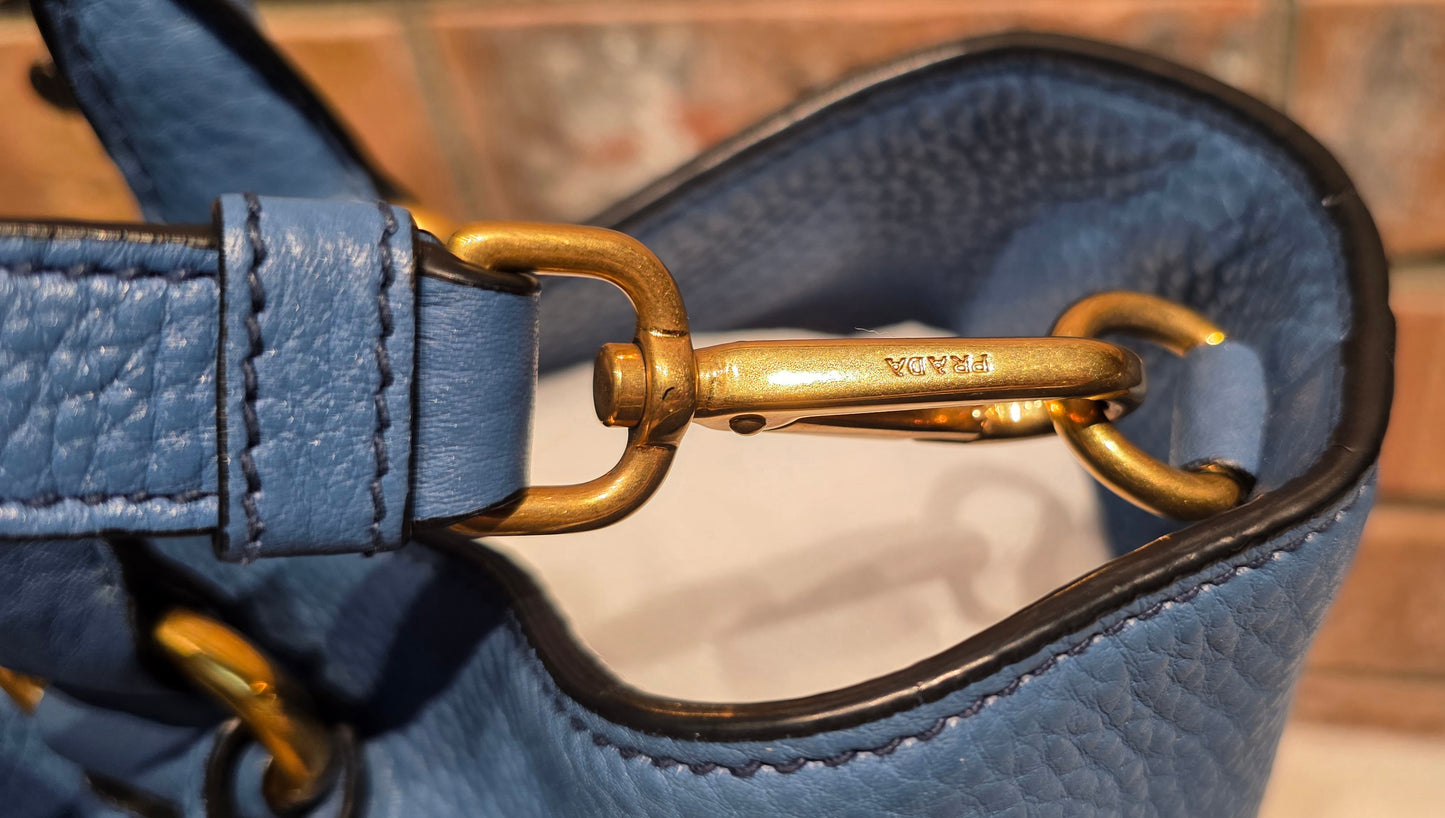 Authentic Prada Vitello Daino Leather Tote in Cobalt/Blue