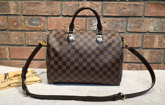 Authentic Louis Vuitton Speedy Bandouliere 30 Damier Ebene