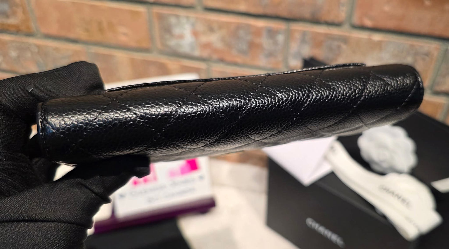 Authentic Chanel Caviar Long Walllet - Black