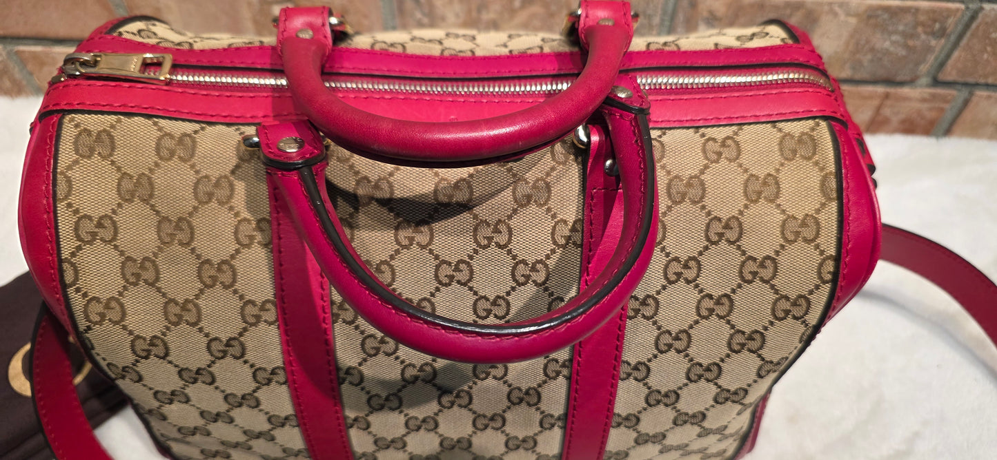 Authentic Gucci Boston Bag with Red Leather Trims