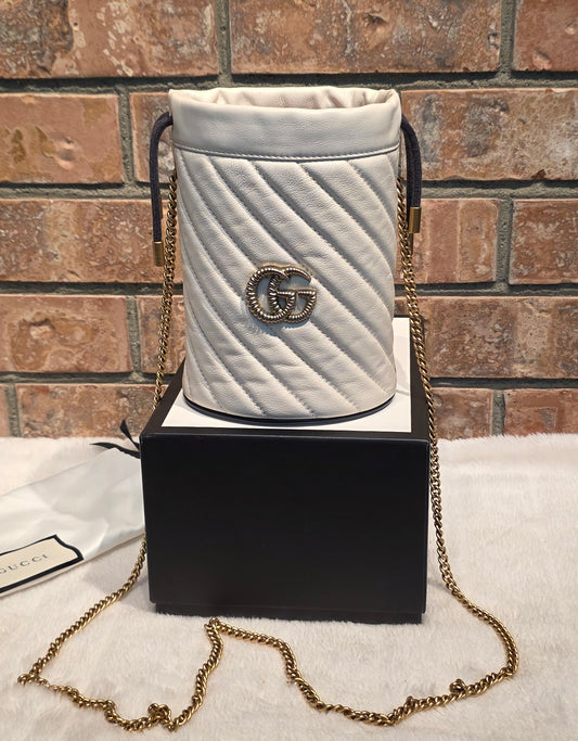 Authentic Gucci Marmont Mini Bucket Bag in Off White